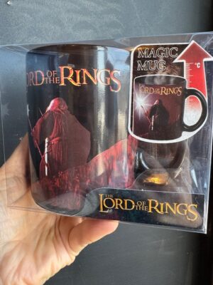 Front of The Lord of the Rings mug box showing reactive coffee mug featuring Gandalf and text 'The Lord of the Rings'