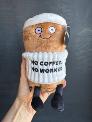 Punchkins stuffie to-go coffee mug - No coffee, no workee