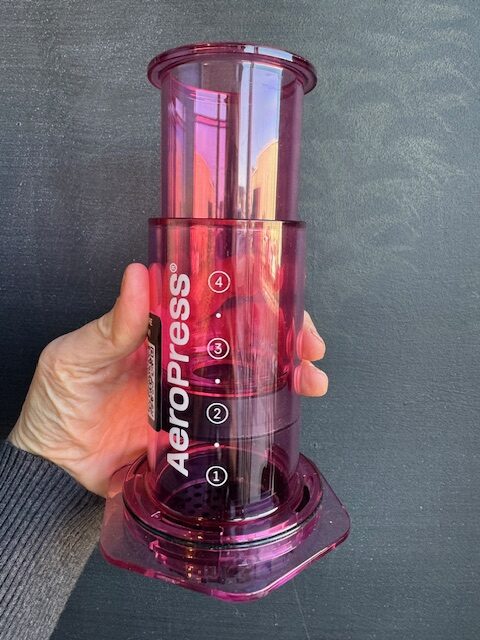 Aeropress Go Plus in pink, just the press