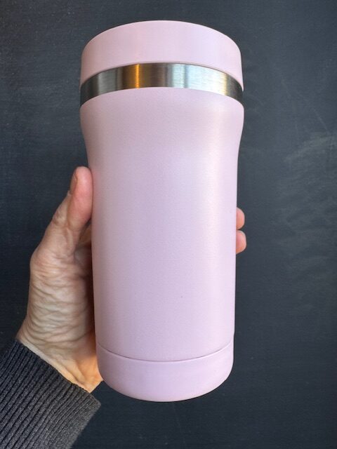 Aeropress Go Plus in pink, the travel mug
