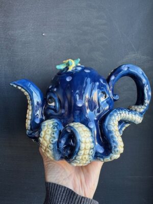 Blue Sky clayworks Blue octopus teapot with a starfish lid