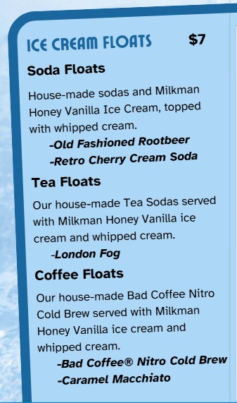 Cupper's Winter 2025 Drink Menu Floats and milk shakes