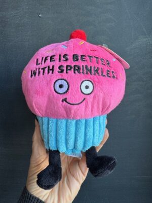 Punchkins cupcake in pink and blue, text "Life is better with sprinkles"