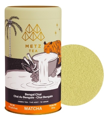 Metz Bengal Chai Green Tea Matcha Powder showing a sample of the powder