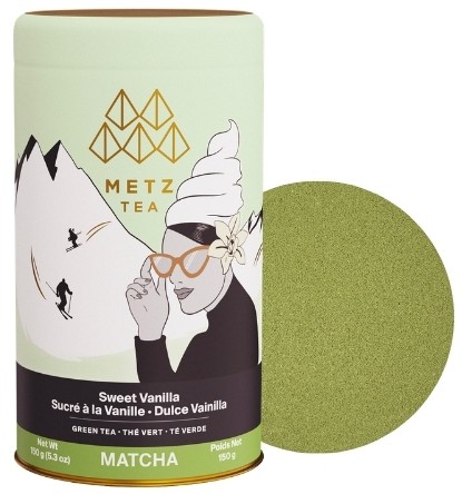 Metz Sweet Vanilla Green Tea Matcha Powder showing a sample of the powder