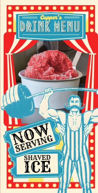 Shaved Ice menu at Cupper's, page one