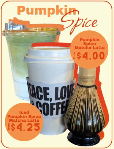 Cupper's Fall Drink Menu Pumpkin Spice Matcha drinks