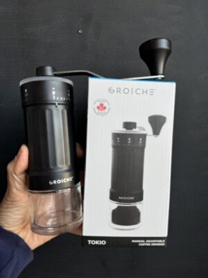 Grosche Tokio manual hand coffee grinder and box