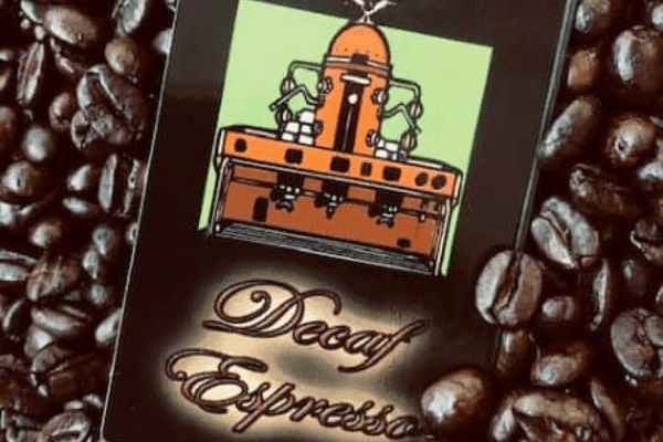 Decaf coffee label on beans