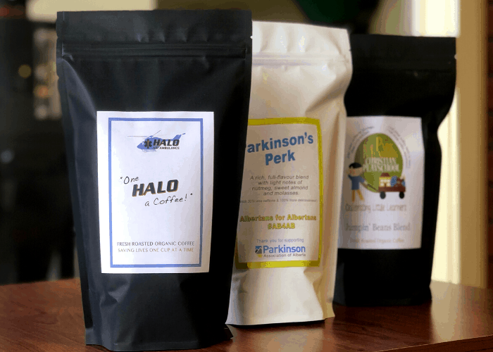 coffee fundraiser three different bags of coffee beans used for fundraising